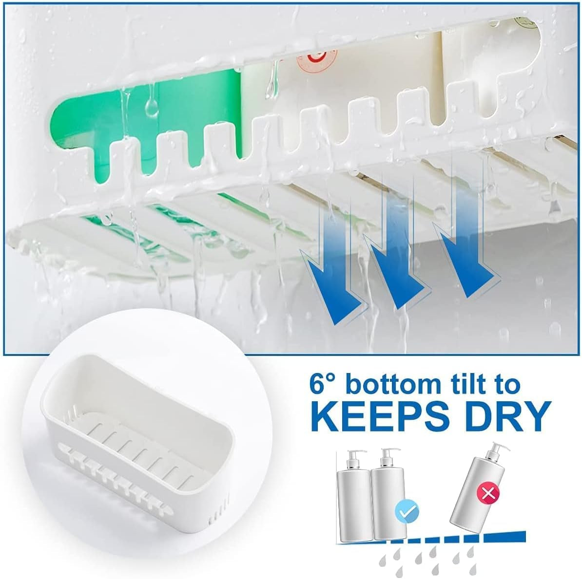 Shower Caddy Suction Cup No Drilling Shower Shelf Removable Wall Mounted Shower Organizer Perfect Shower Storage Waterproof Rustproof Shower Basket for Bathroom & Kitchen - White