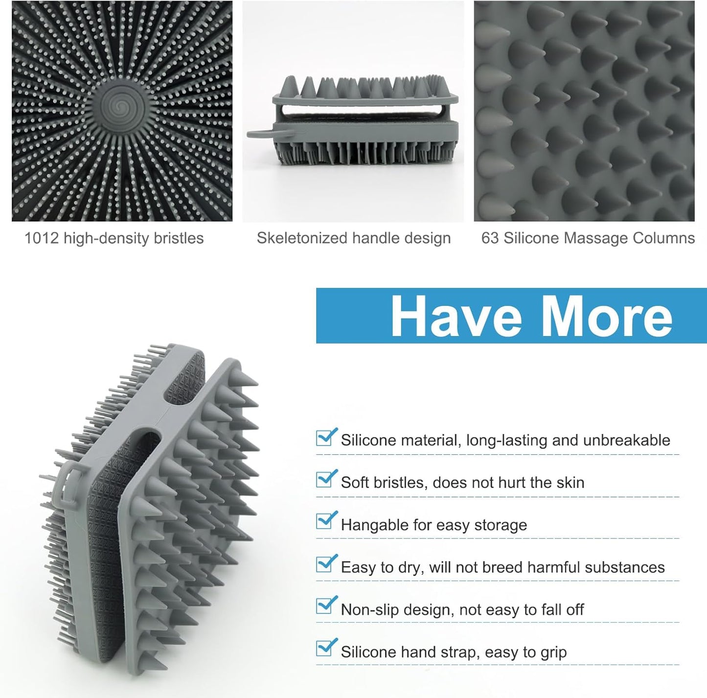 Silicone Body Scrubber Men, Dual-Sided Design Exfoliating Body Brush Buffer Scrubber and Scalp Massager, Shower Scrubber for Body, Silicone Loofah, Ergonomic No-Slip, Easy to Clean (Grey)