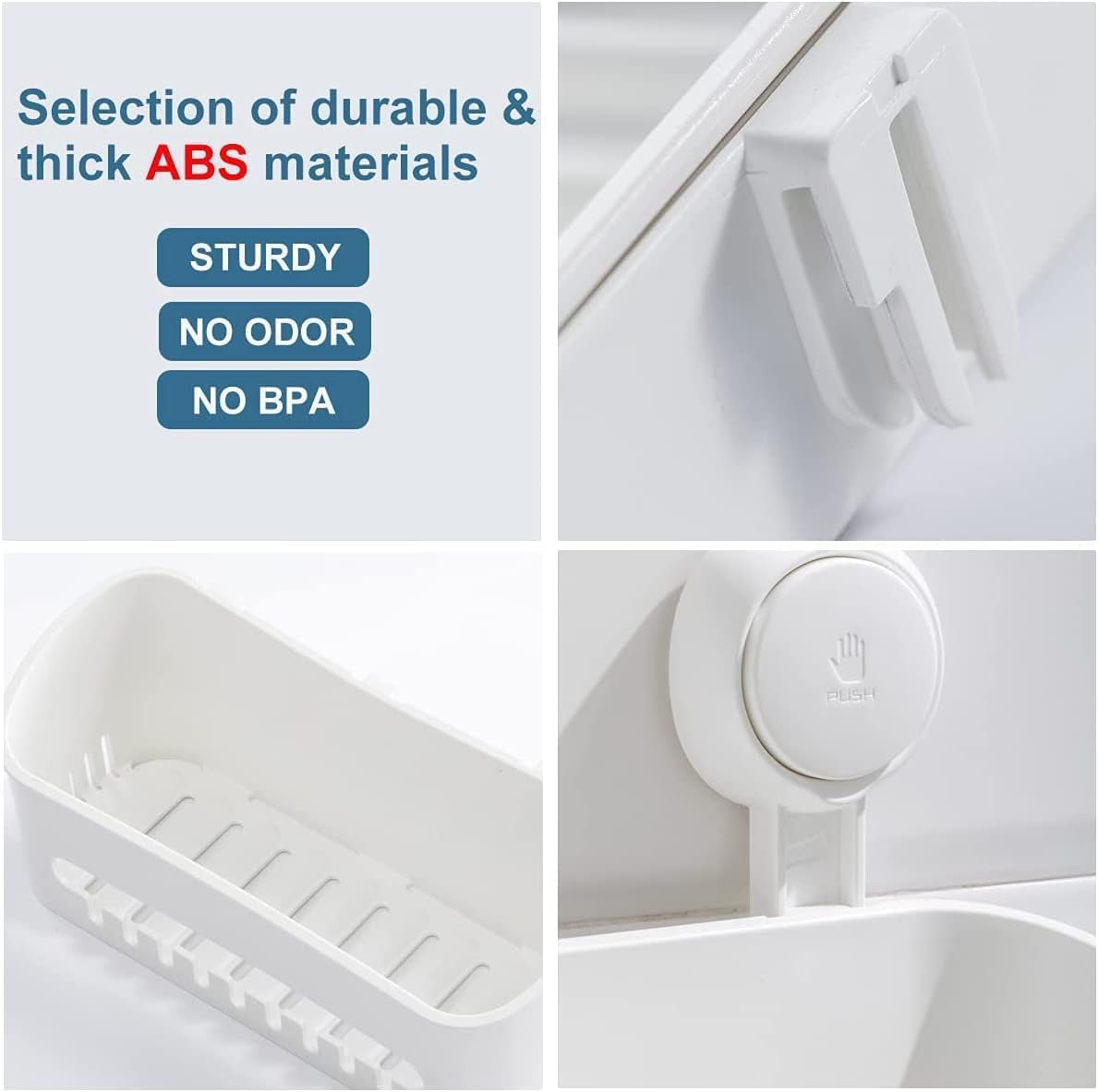Shower Caddy Suction Cup No Drilling Shower Shelf Removable Wall Mounted Shower Organizer Perfect Shower Storage Waterproof Rustproof Shower Basket for Bathroom & Kitchen - White