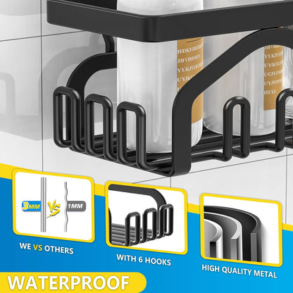 Shower Caddy, Shower Shelves [5-Pack], Adhesive Shower Organizer No Drilling, Large Capacity, Rustproof Bathroom Shower Organizer, Shower Shelf for inside Shower (Black)