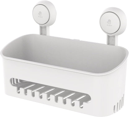 Shower Caddy Suction Cup No Drilling Shower Shelf Removable Wall Mounted Shower Organizer Perfect Shower Storage Waterproof Rustproof Shower Basket for Bathroom & Kitchen - White