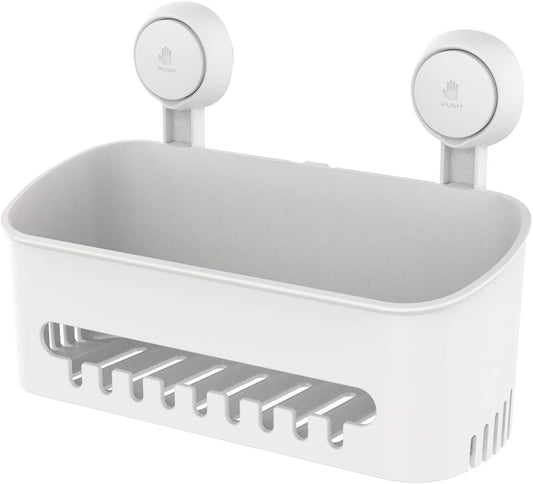 Shower Caddy Suction Cup No Drilling Shower Shelf Removable Wall Mounted Shower Organizer Perfect Shower Storage Waterproof Rustproof Shower Basket for Bathroom & Kitchen - White