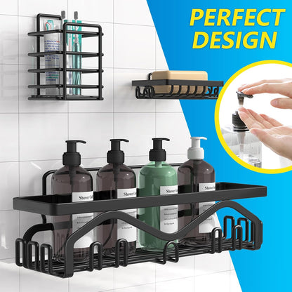 Shower Caddy, Shower Shelves [5-Pack], Adhesive Shower Organizer No Drilling, Large Capacity, Rustproof Bathroom Shower Organizer, Shower Shelf for inside Shower (Black)