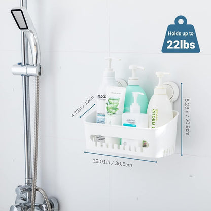 Shower Caddy Suction Cup No Drilling Shower Shelf Removable Wall Mounted Shower Organizer Perfect Shower Storage Waterproof Rustproof Shower Basket for Bathroom & Kitchen - White