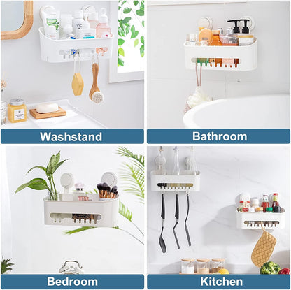 Shower Caddy Suction Cup No Drilling Shower Shelf Removable Wall Mounted Shower Organizer Perfect Shower Storage Waterproof Rustproof Shower Basket for Bathroom & Kitchen - White