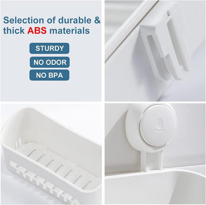 Shower Caddy Suction Cup No Drilling Shower Shelf Removable Wall Mounted Shower Organizer Perfect Shower Storage Waterproof Rustproof Shower Basket for Bathroom & Kitchen - White